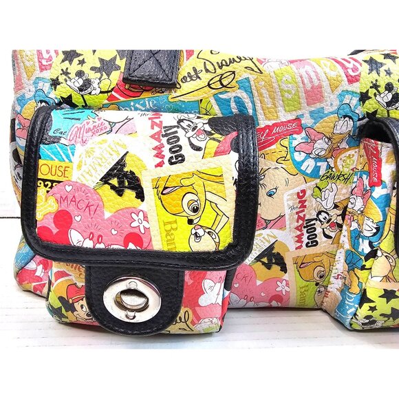 Disney Multicolor Printed Handbag With Black Accents & Dual Handles Y2K - Picture 2 of 14
